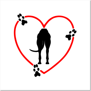 Greyhound Butt with Red Hearts Paw Prints Posters and Art